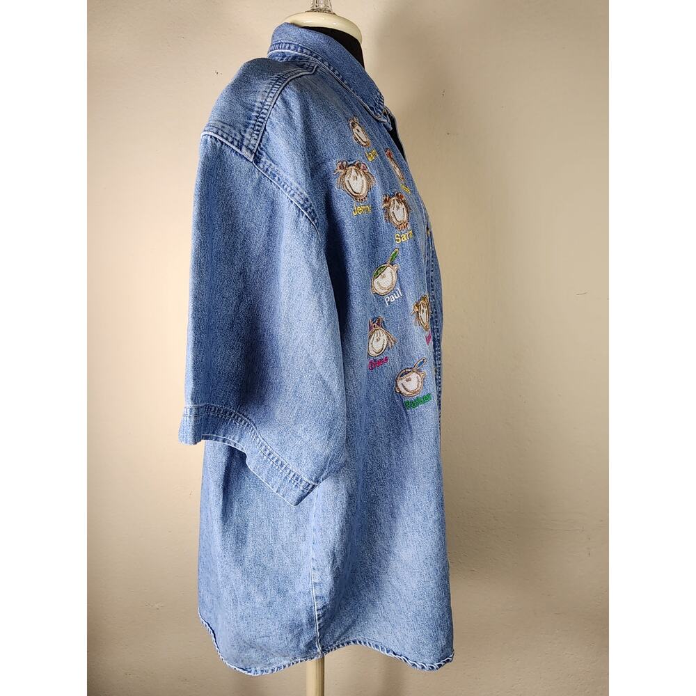 Blue Generation Women Denim Short Sleeve Shirt XL Jeans Grandma's Little Campers - Picture 6 of 13